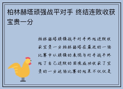 柏林赫塔顽强战平对手 终结连败收获宝贵一分